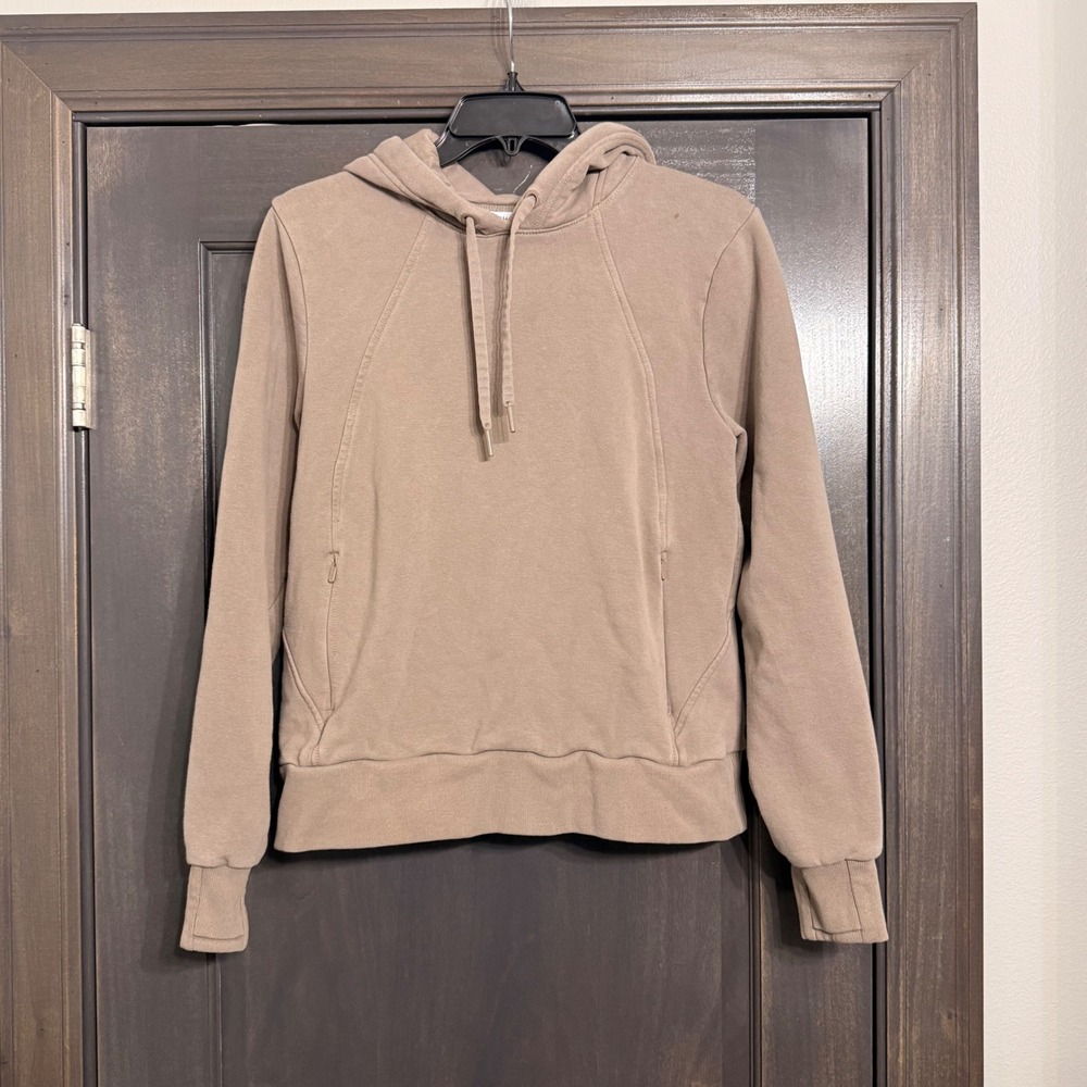 Athleta Coaster Luxe Hoodie Womens‎ XS Taupe Brown Zipper Pockets Thumbholes
